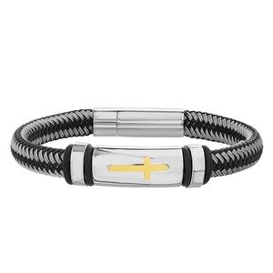1913 Men's Tri-Tone Stainless Steel Cross Bracelet